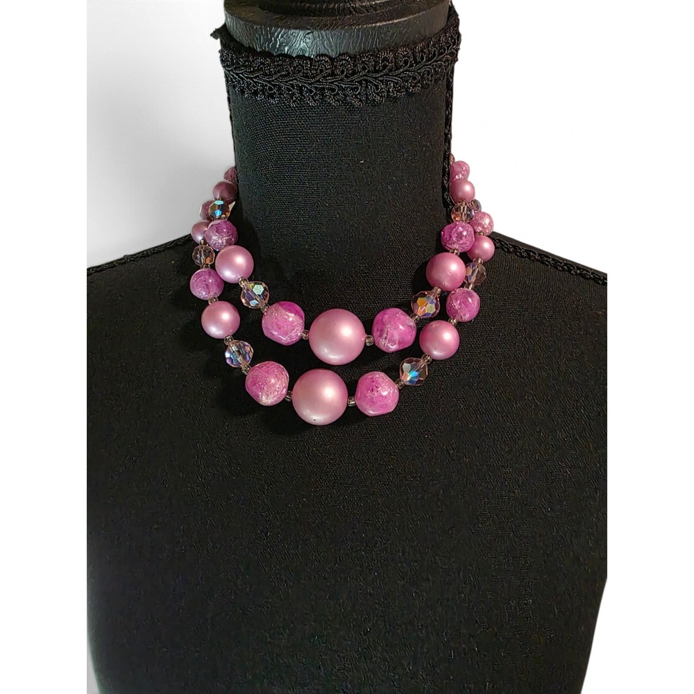 Vintage Chunky Lavender Purple Pink Faux Pearl Statement Choker Collar 50s Retro